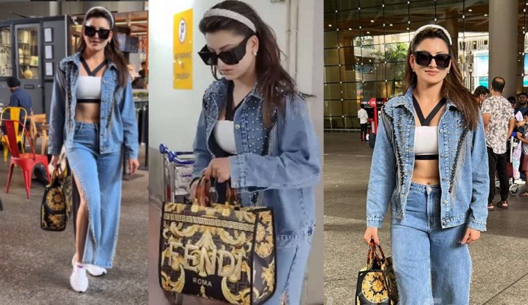 Urvashi Rautela's Rs 5 Lakh Fendi x Versace Tote Bag Shines in Chic Denim Airport Look