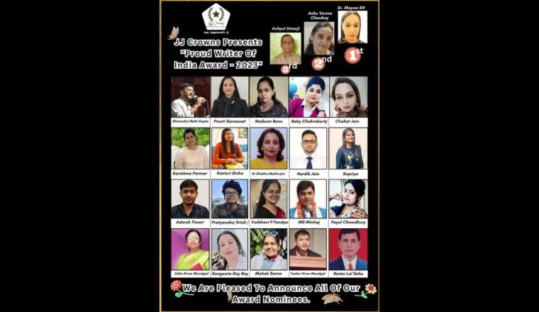 JJ Crowns Recognizes Exceptional Writing Talents with the 'Proud Writer of India Award - 2023