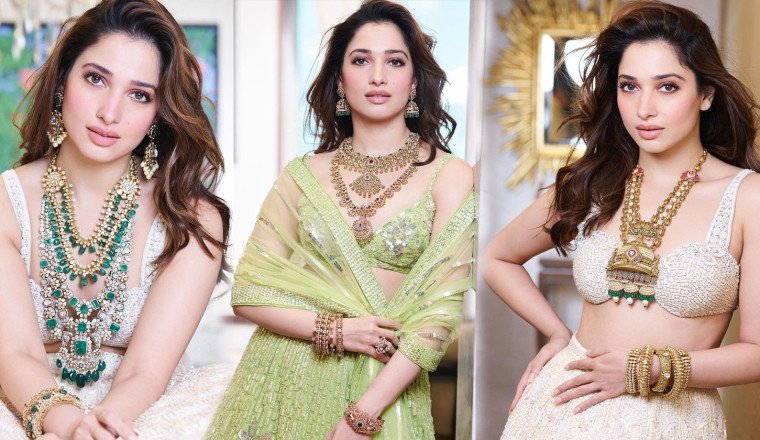 Tamannaah Bhatia Shines in Lime-Green Lehenga Ensemble for Festive Occasion