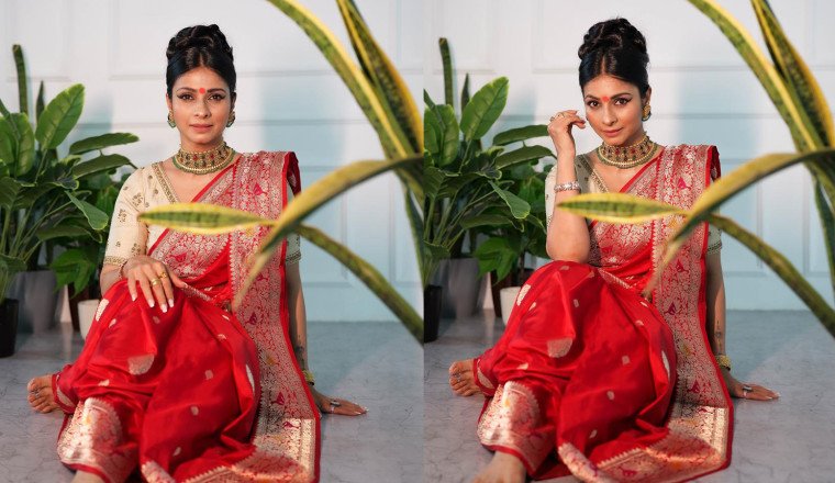 Tanishaa Mukerji slays in her traditional red Bengali saree in latest viral photoshoot, starts her Durga Puja celebration on a special note